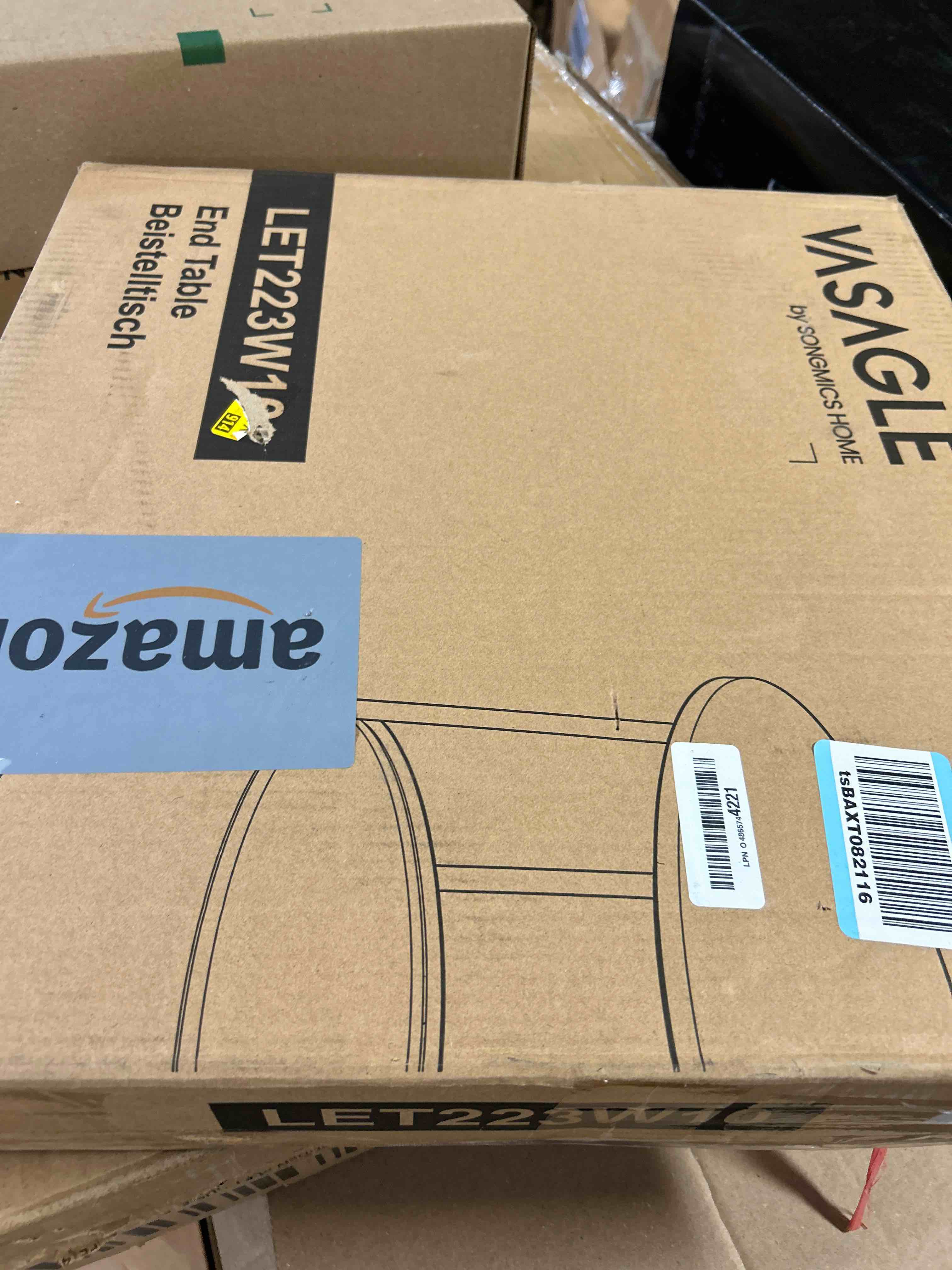 Condition photo showing New/Like New for VASAGLE LILEA Collection - Small Round Side End Table, Modern Nightstand with Fabric Basket, Matte White and Camel Brown ULET223W10 Matte White + Camel Brown 1 pack without light Round