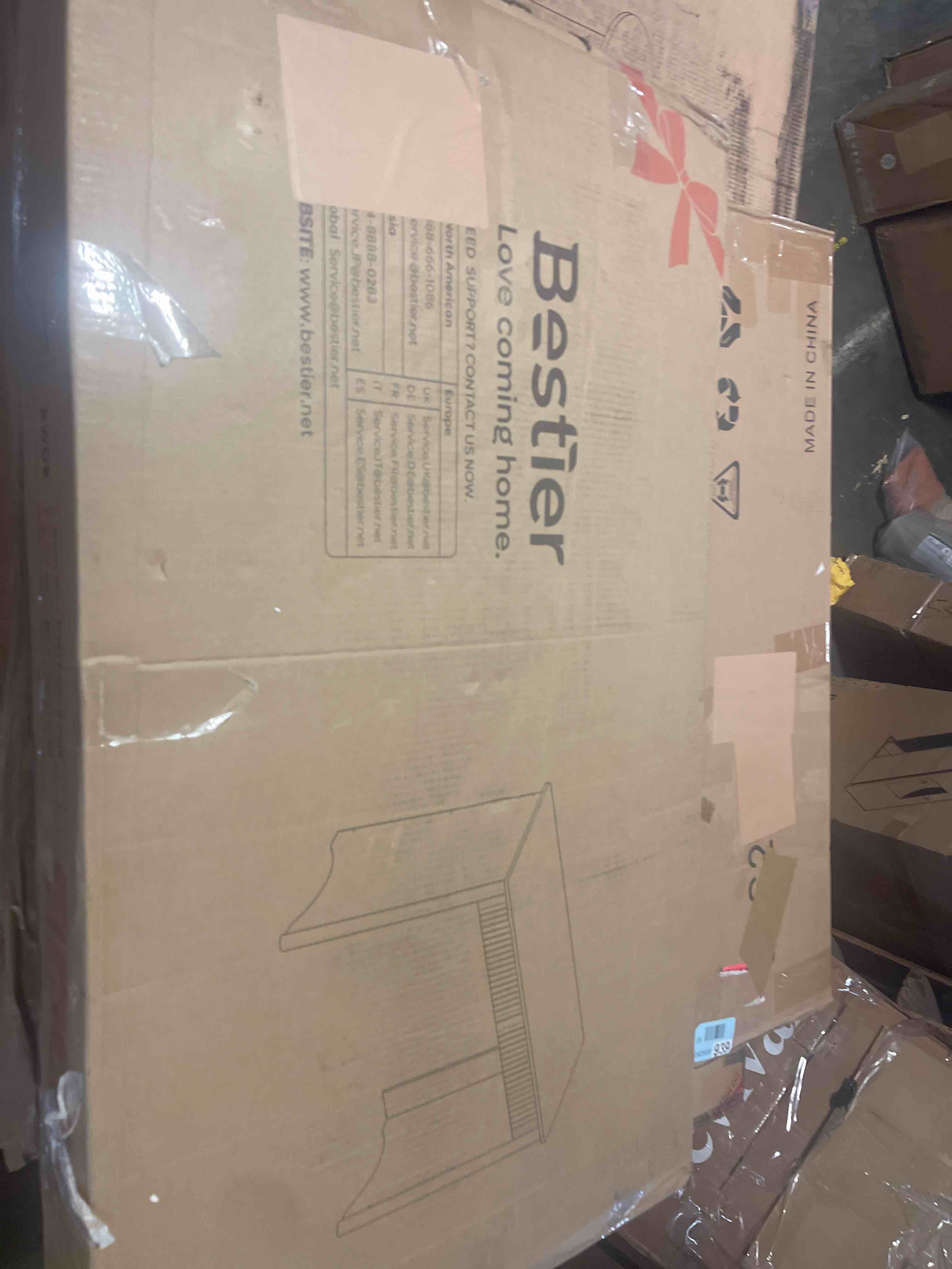 Condition photo showing New/Like New for Bestier Fluted Computer Desk with 2 Drawers, 40 Inch Small Wooden Writing Study Work Desk, Computer Table, Compact Executive Home Office Desk for Small Spaces, Bedroom, Study, Living Room