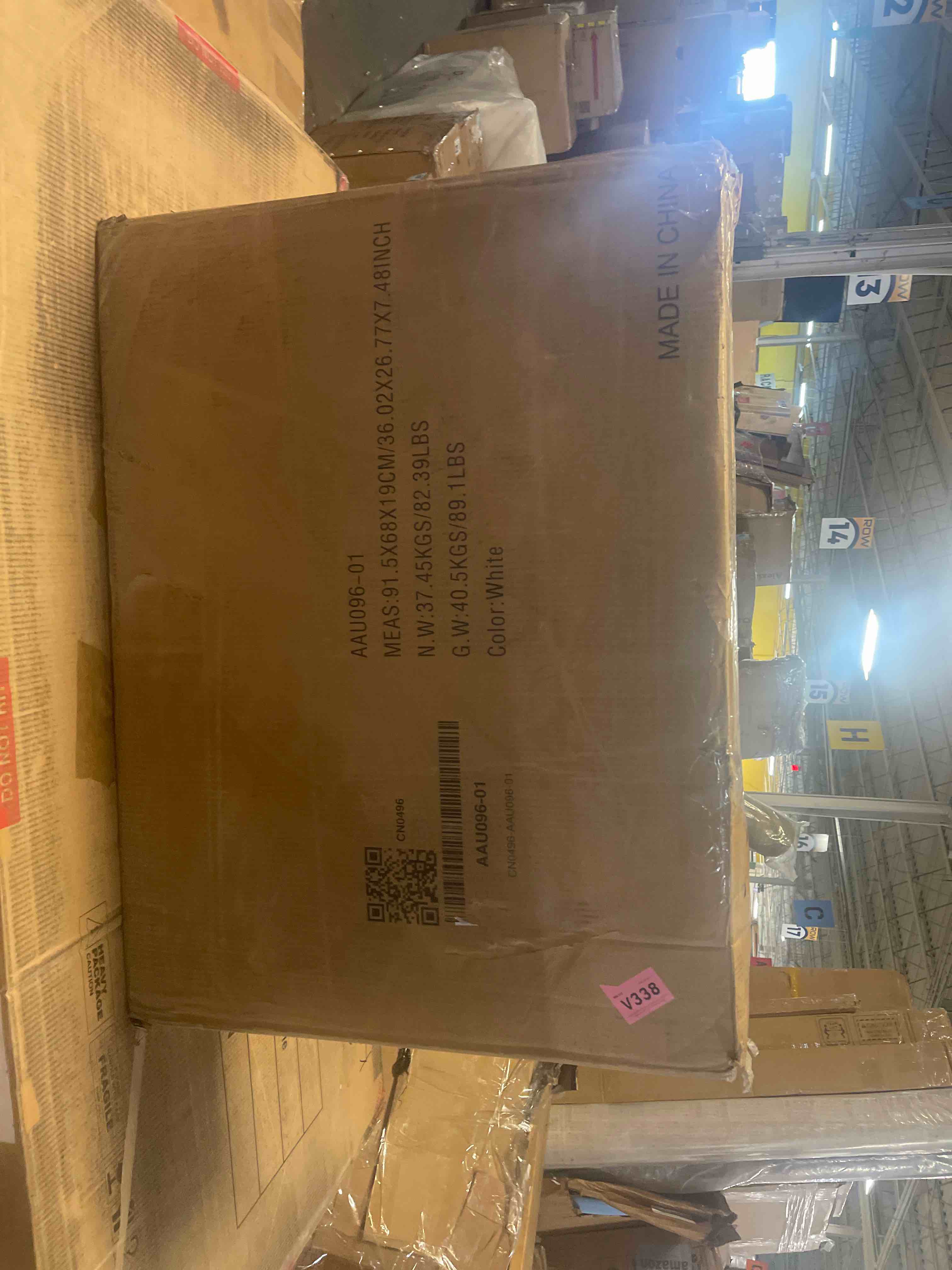 Condition photo showing New/Like New for Homhedy 67" H Tall Bathroom Storage Cabinet with 2 Barn Doors and 1 Drawer, Narrow Storage Unit, Adjustable Shelves, Floor Cabinet for Bathroom, Living Room, Entryway, Kitchen, White, (15.7" W) 11.8"D x 15.7"W x 66.9"H White