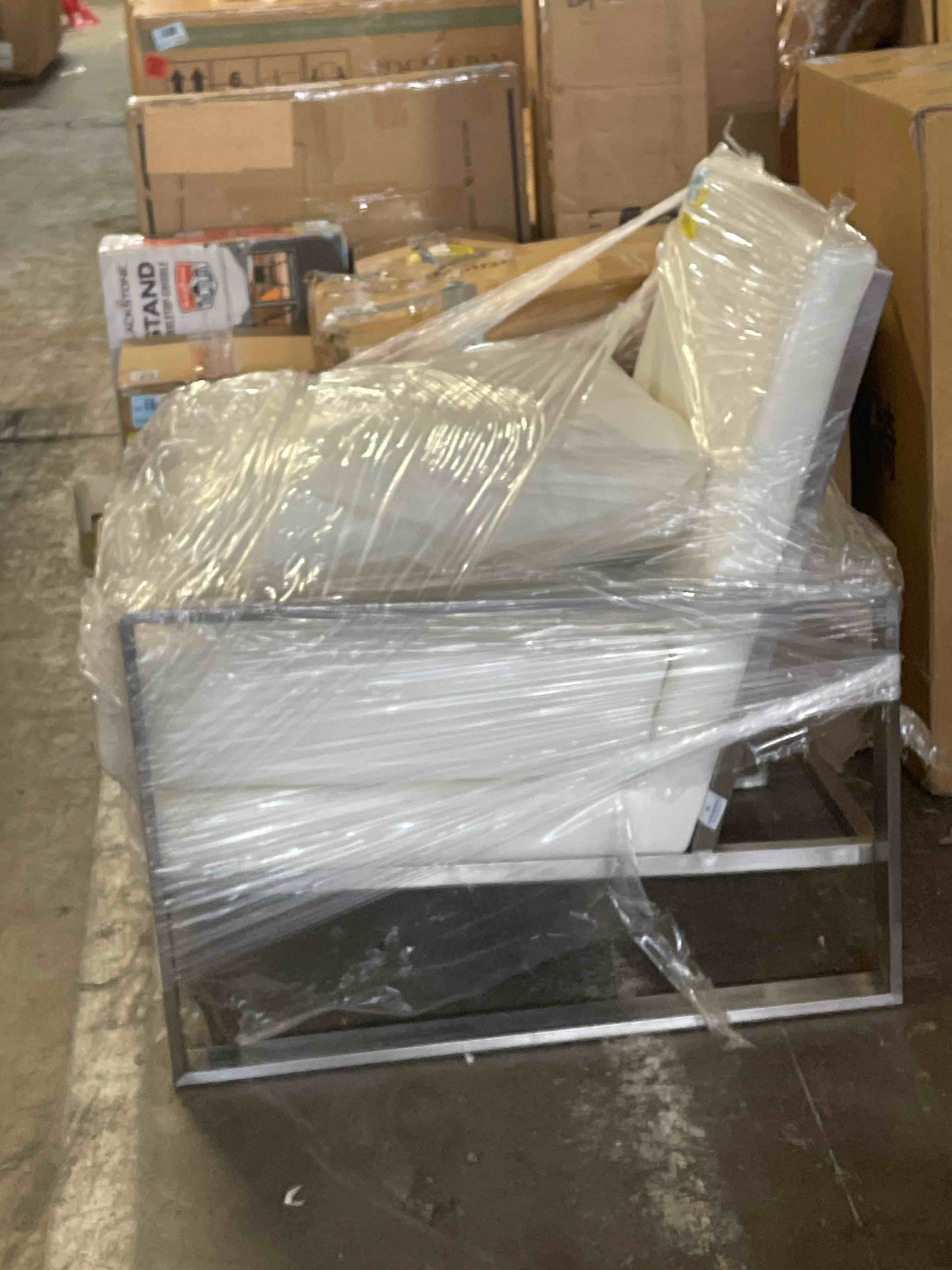 Condition photo showing Good Condition for Lexington Avenue Leather Accent Armchair with Stainless Steel Frame
