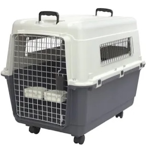 SportPet Designs Plastic Kennels Rolling Plastic Airline Approved Wire Door Travel Dog Crate, X-Large, Gray
