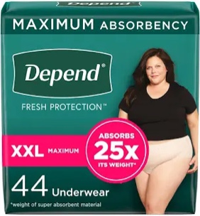 Depend Fresh Protection Adult Incontinence & Postpartum Bladder Leak Underwear for Women, Disposable, Maximum, Extra-Extra-Large, Blush, 44 Count (2 Packs of 22), Packaging May Vary