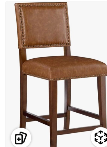 24" Brook Padded Back Faux Leather Nailhead Counter Height Barstool Caramel - Linon: Cherry-Stained Legs, Footrails