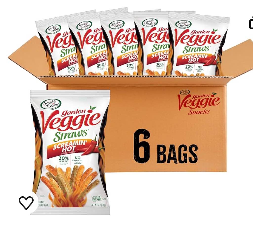 Sensible Portions Veggie Straws, Screamin' Hot Flavor, Gluten-Free Chips, 6 Ounce Bag, 6-Pack