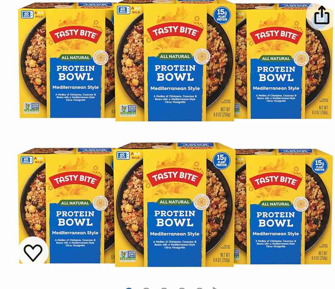 TASTY BITE Mediterranean Protein Bowl, 8.8 Ounce, Pack of 6, Ready to Eat, Microwaveable, Vegan, 14 Grams Plant Protein