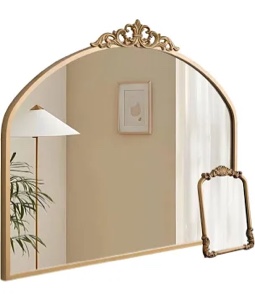1 Set Vintage Mirror 36x29 Gold Antique Mirror Baroque Arched Ornate Traditional Brass Mirror and 8.5x12 Vintage Vanity Makeup Desk Table Mirror for Bathroom Entryway Living Room Hallway Fireplace