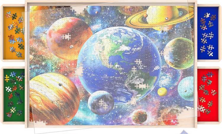 Puzzle Board with Drawers Rotatable 360-Degree Wheels and Cover 30'' x 22'' 1000 Piece Wooden Jigsaw Puzzle Table Storage Organizer Portable Lightweight Design (No Lazy Susan)