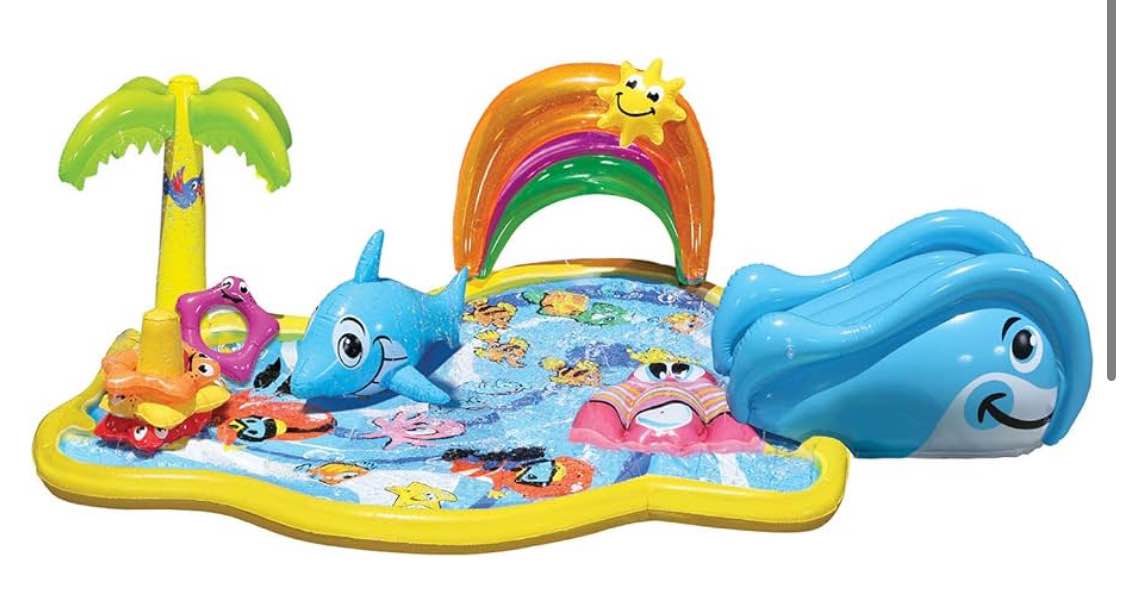 BANZAI Splish Splash Water Park JR, Length: 90 in, Width: 52 in, Height: 24 in, Junior Inflatable Outdoor Backyard Water Splash Toy, Multicolor