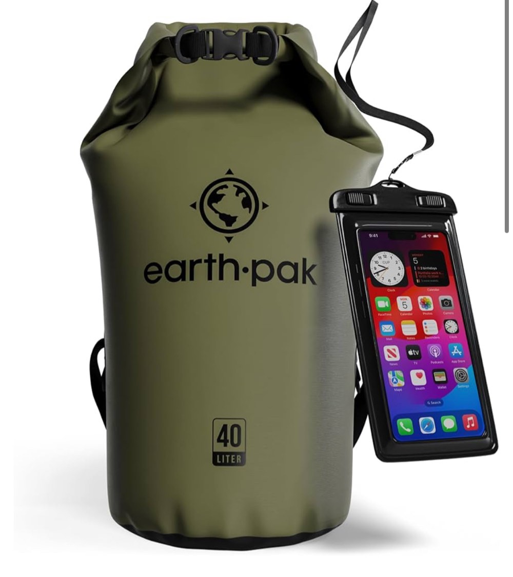 Earth Pak Waterproof Dry Bag - Roll Top Waterproof Backpack Sack Keeps Gear Dry for Kayaking, Beach, Rafting, Boating, Hiking, Camping and Fishing with Waterproof Phone Case