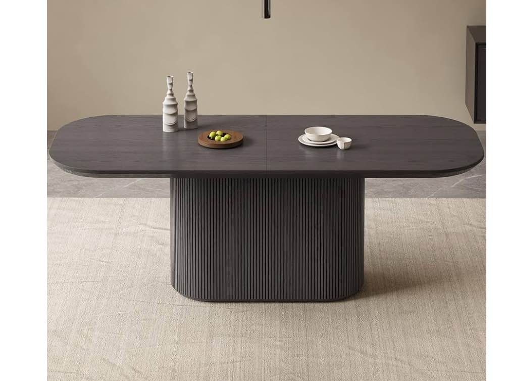 86" Wood Oval Dining Table for 2-8 Person, Large Modern Kitchen Dining Table with Stable Pedestal 1.92" Thick Top for Dining Room Living Room Indoor Furniture, Easy Assembly, Grey