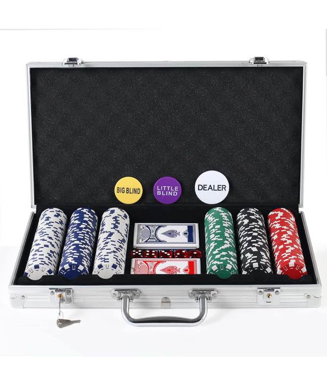 300Pcs Poker Chips Set for Texas Holdem,Blackjack, Tournaments with Aluminum Case,2 Decks of Cards, Dealer, Small Blind, Big Blind Buttons and 5 Dice,11.5 Gram