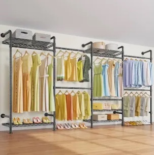 Timate F3 Expandable 6'7"-7'11" Wall Mounted Clothes Rack, Pipe Closet Garment Rack