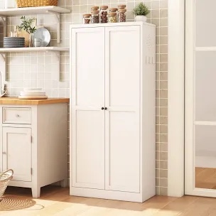 metal kitchen pantry cabinet - adjustable storage shelves, 61" tall white steel cabinet for kitchen/pantry/bathroom, heavy duty & freestanding