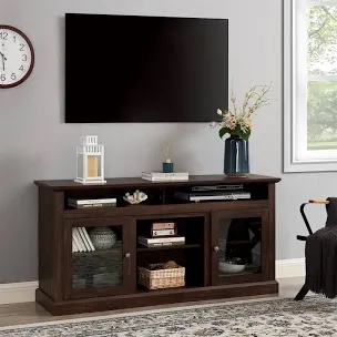 farmhouse tv stand for tvs up to 100 inch, 4 in 1 entertainment center tv console with storage cabinets and glass doors,media console for living room