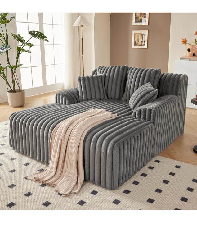 50'' Wide Tufted Upholstered Chaise Lounge With Armrests, Storage Ottoman, And Toss Pillows