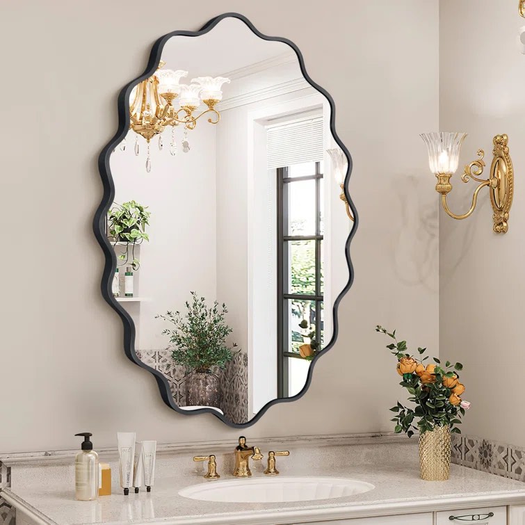 scalloped oval metal wall mirror