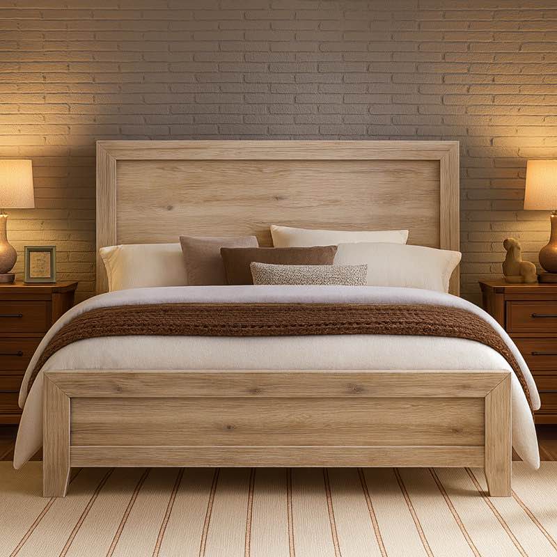 Queen Solid Wood Bed Frame with Headboard and Footboard, Needs Box Spring, Natural