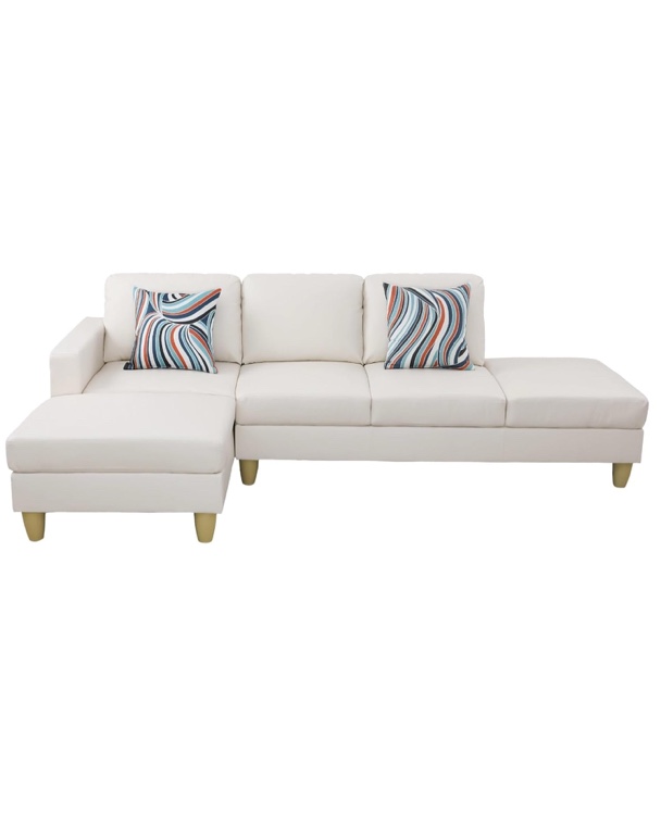 2-Piece Pu Leather Sectional Sofa with Ottoman, White F22022A Couch, Pull-Out Sleeper, Storage Space, Modern Ergonomic Build