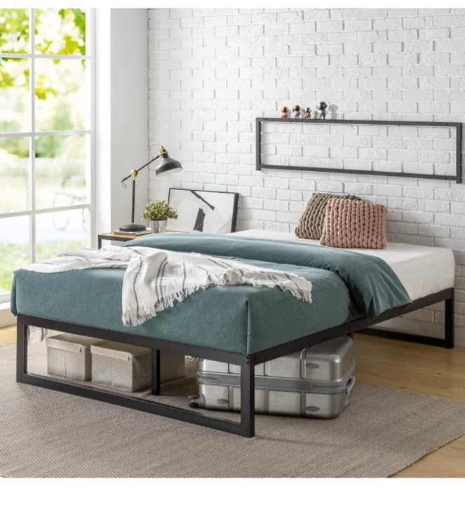 zinus abel metal platform bed frame, mattress foundation with steel slat support, no box spring needed, easy assembly, queen