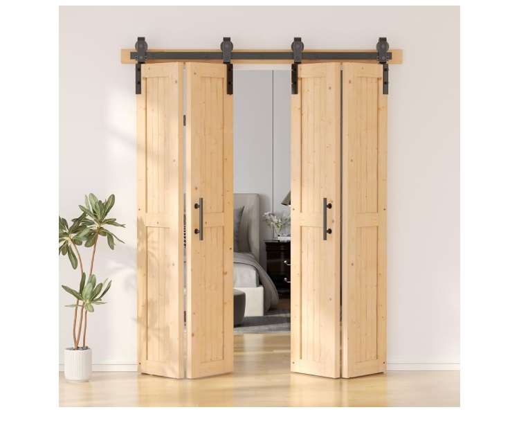 skysen 76" x 84" bifold barn door with 80" bifold barn door hardware kit, including handle and pulls, unfinished solid spruce wood panel, pre-drilled and assembled(76 * 84-80-fold)