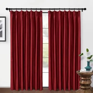 red Kassia Pinch Pleated Faux Linen Textured Blackout Thermal Insulated Curtains