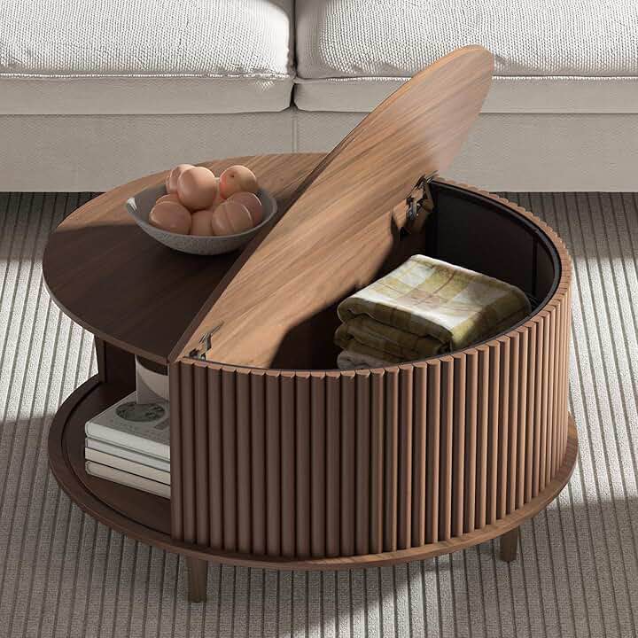 Mid Century Modern Round Coffee Table With Storage