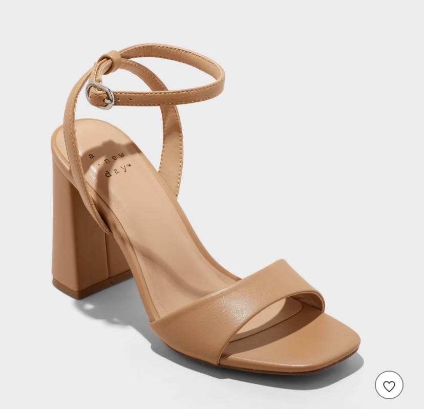 Women's Haley Ankle Strap Single Band Flare Heels with Memory Foam Insole - A New Day
