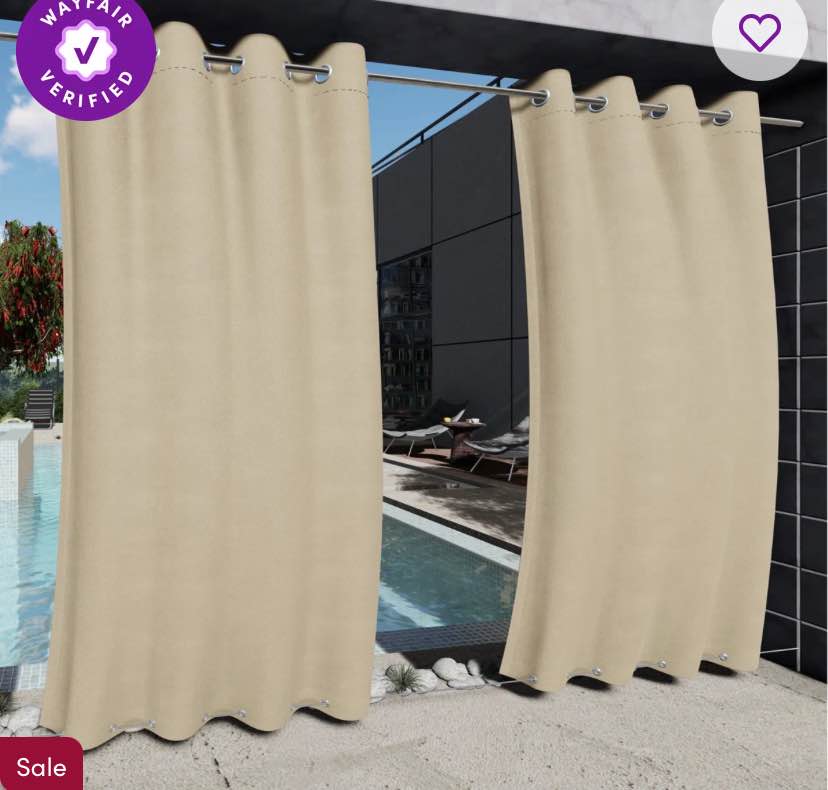 Abba Beige 52" W x 84" L Waterproof Grommet Top and Bottom Black Out Pergola Outdoor Single Curtain Panel