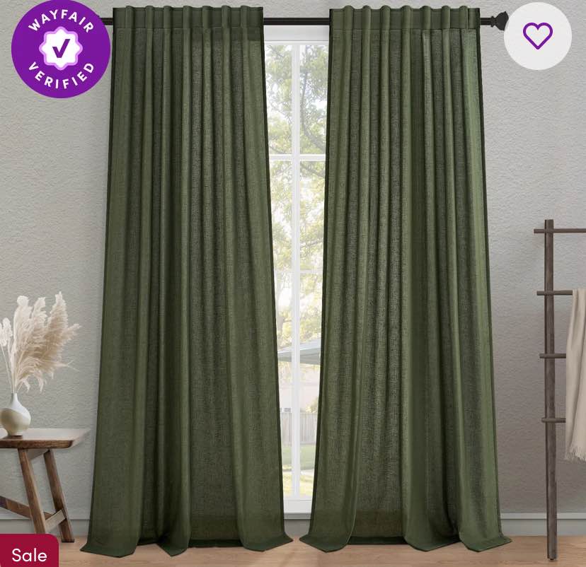 cotton linen blended light filtering curtain,back tab hooks drapes (set of 2,with hooks) 