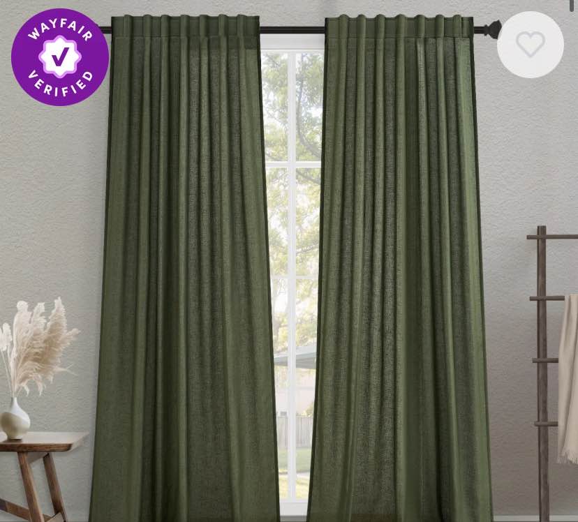 Cotton Linen Blended Light Filtering Curtain,Back Tab Hooks Drapes (Set of 2,With Hooks)