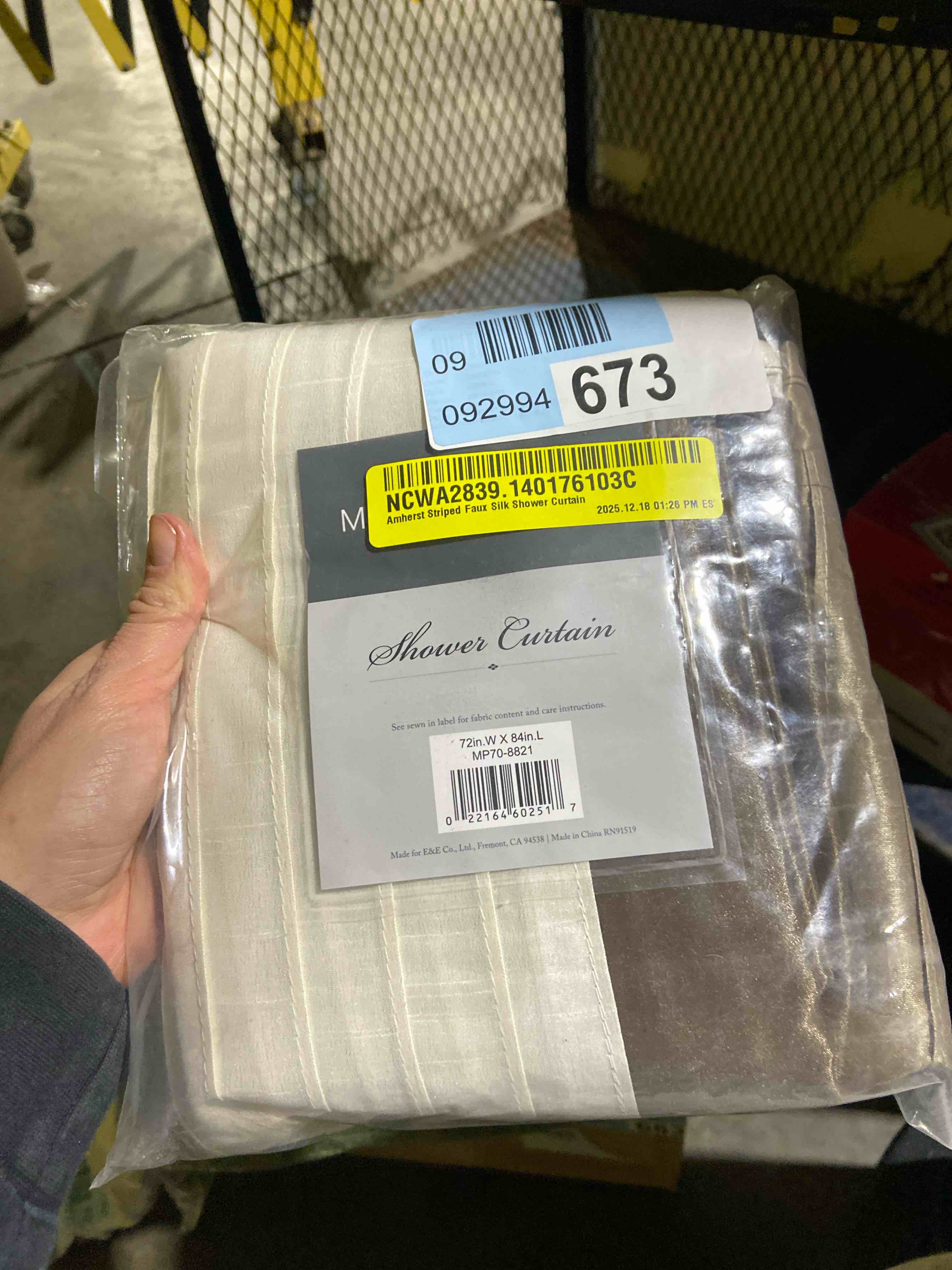 Condition photo showing New/Like New for Madison Park Amherst Bathroom Shower Curtain Faux Silk Pieced Striped Modern Microfiber Bath Curtains, 72x84 Inches, Natural