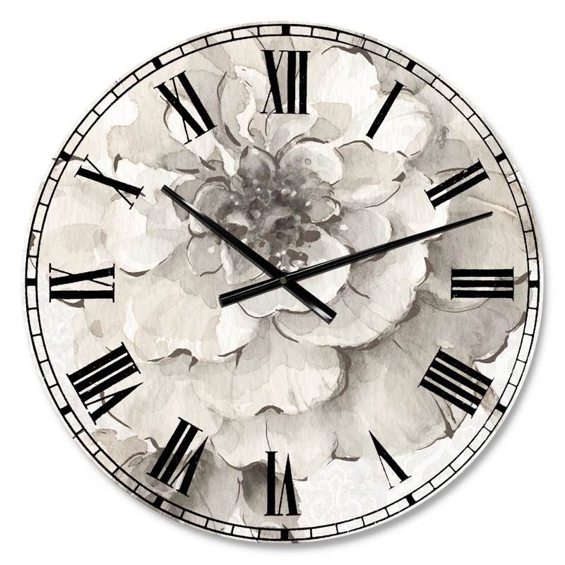 Indigold Gray Peonies I - Traditional wall clock