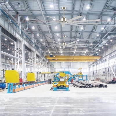 MLIAN 84-in Dry Nickel with Nickel Blades Ceiling Fan With Light - Remote Included 9 -Blade Item #6887977 | Model #WBCF-BS214-NI