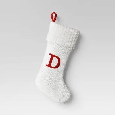 (3) Christmas Holiday Winter White Thick Knit Stocking Monogram Letter D Measures 19"