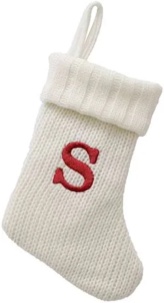 Christmas Holiday Winter White Thick Knit Stocking Monogram Letter S Measures 19"
