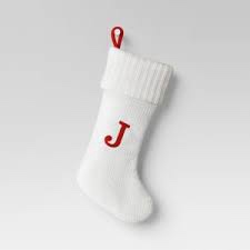 Christmas Holiday Winter White Thick Knit Stocking Monogram Letter J Measures 19"