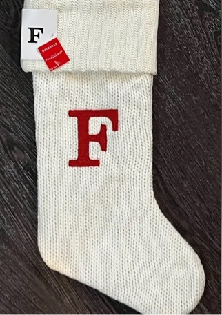 Christmas Holiday Winter White Thick Knit Stocking Monogram Letter F Measures 19"