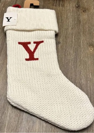 Christmas Holiday Winter White Thick Knit Stocking Monogram Letter Y Measures 19"