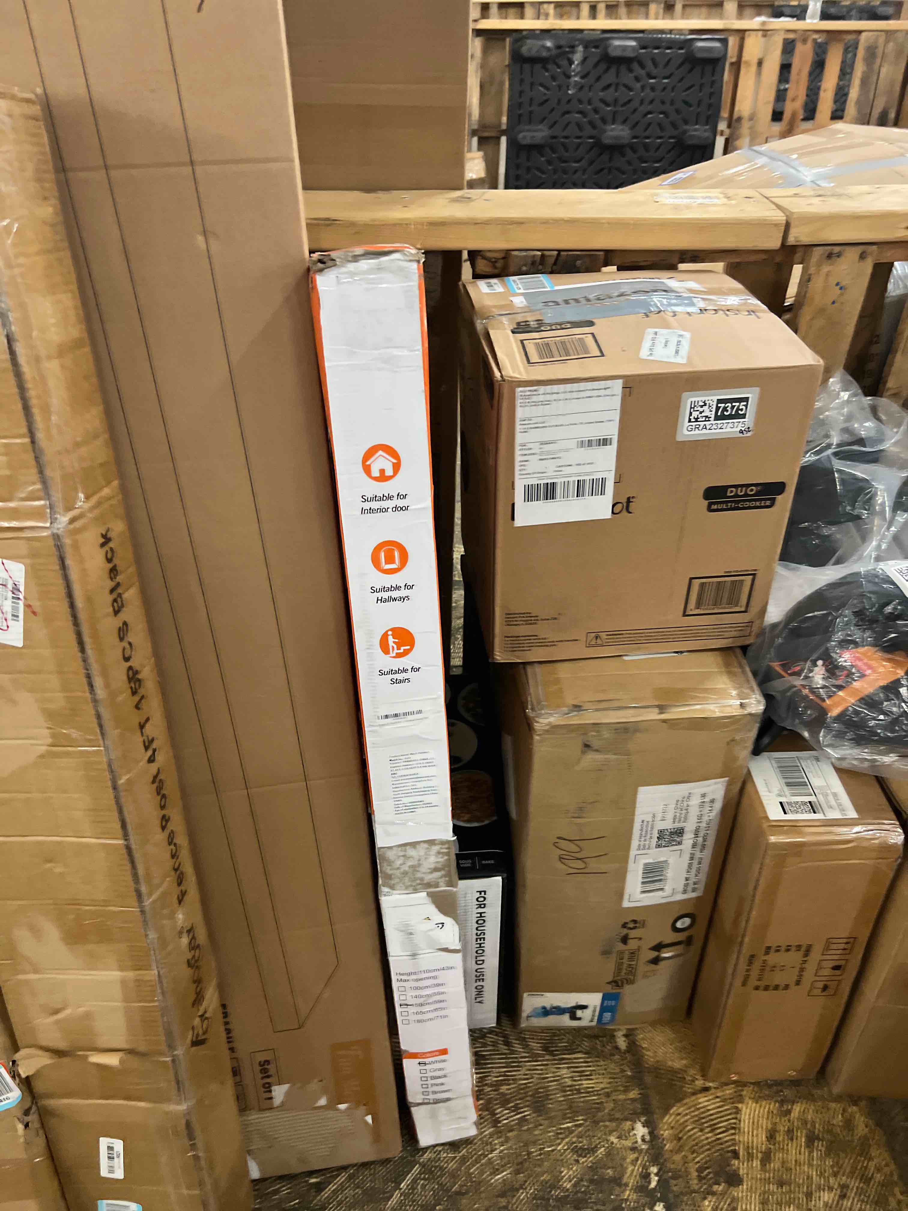 Condition photo showing New/Like New for Reinforced 42'' Extra Tall Retractable Dog Gate for Doorways 60'' Wide Mesh Baby Gate, Tall Baby Gates for Stairs with Rods to Prevent Crawling Through Retractable Pet Gate Indoor Outdoor, White White Reinforced 42" Tall x 60" Wide