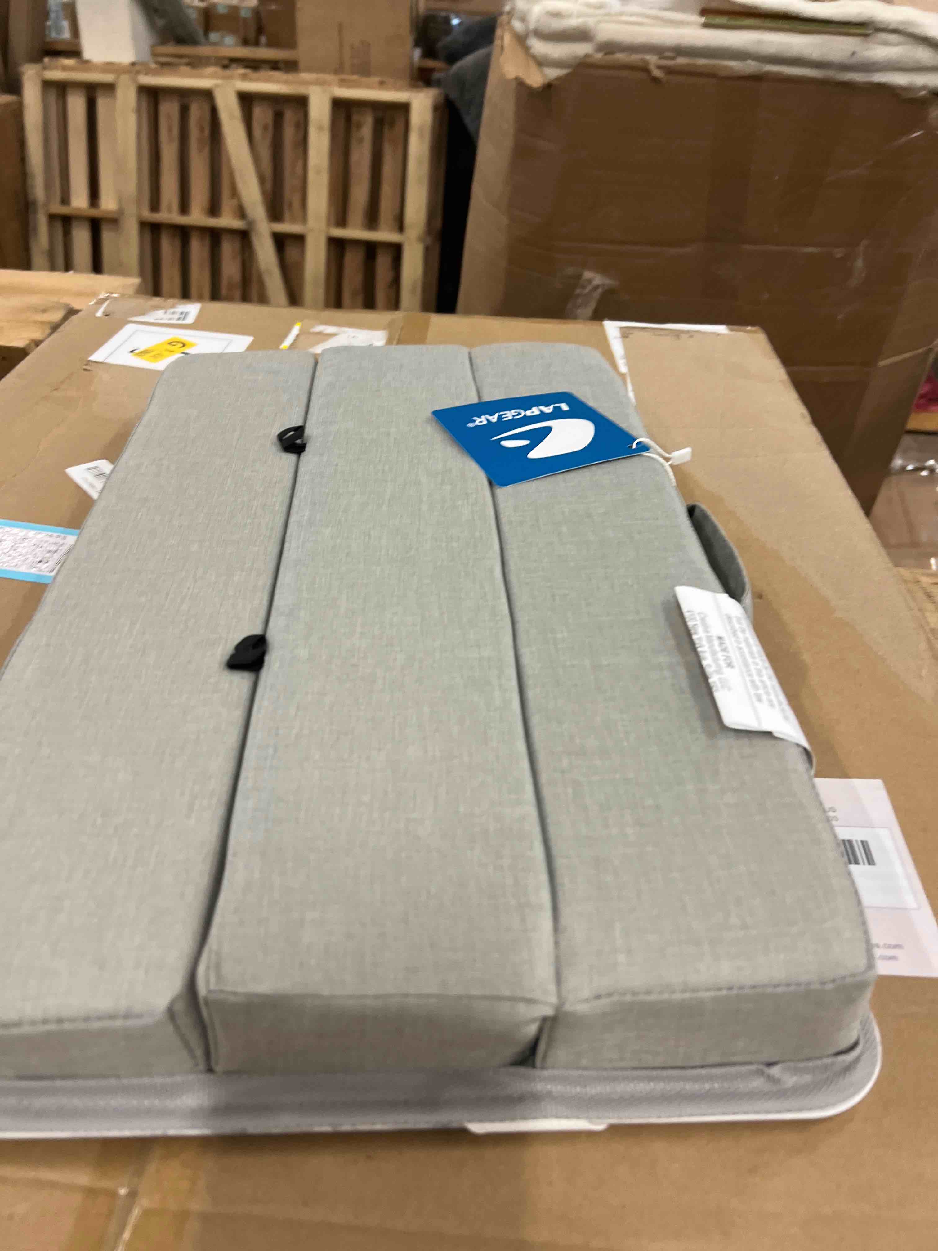 Condition photo showing New/Like New for LAPGEAR Elevation Lap Desk with Device Ledge, Phone Holder, and Booster Cushion - White Marble - Fits up to 15.6 Inch Laptops - Style No. 87966