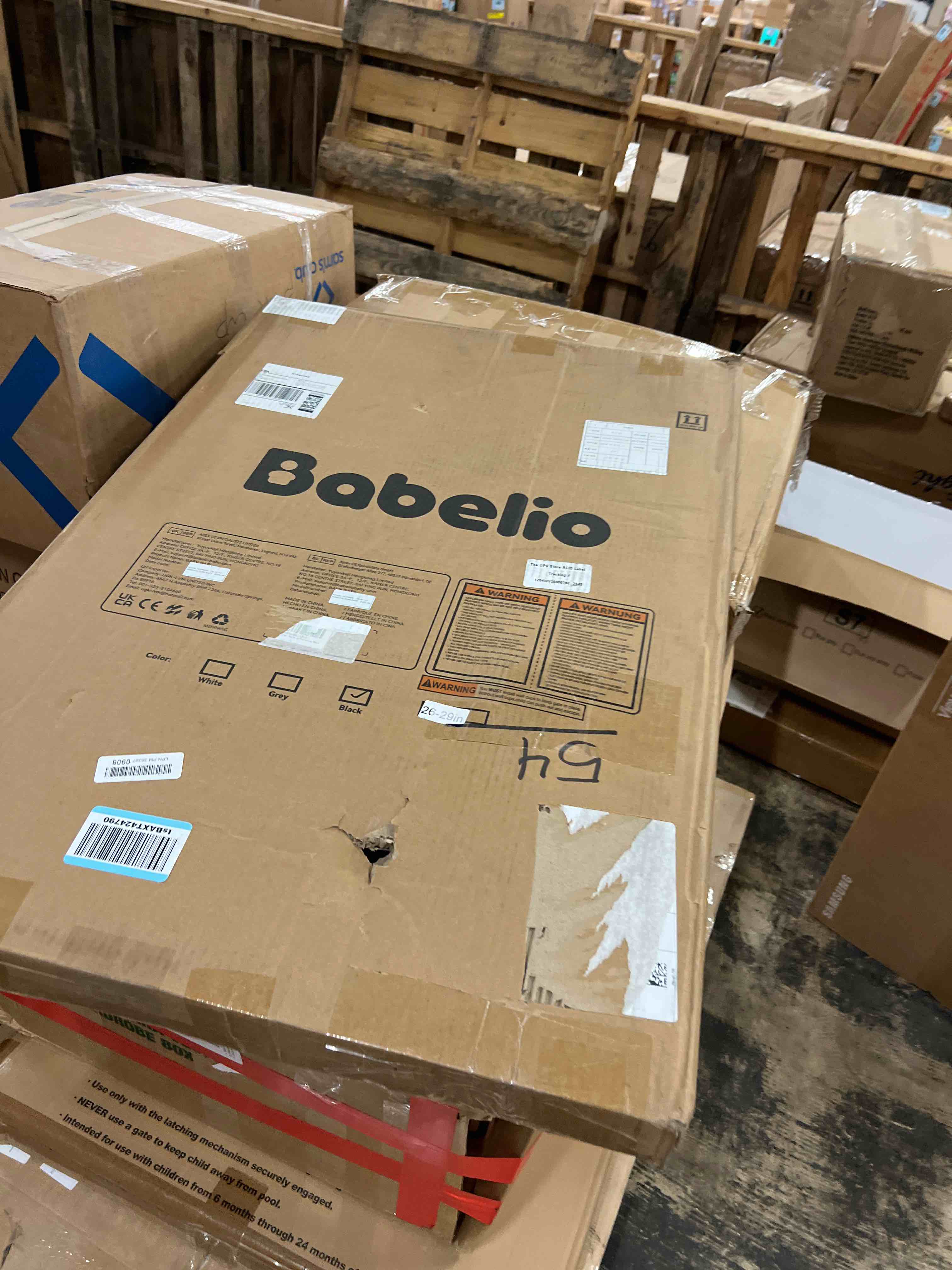 Condition photo showing New/Like New for BABELIO 36" Tall Narrow Baby Gate, 26-28.5" Auto-Close Metal Pet Gate for Small Stairs/Doorways/Hallways, NO Drilling Pressure Mounted for Child and Pets, NO Extensions, Black 36" High, 26-28.5" Wide Black