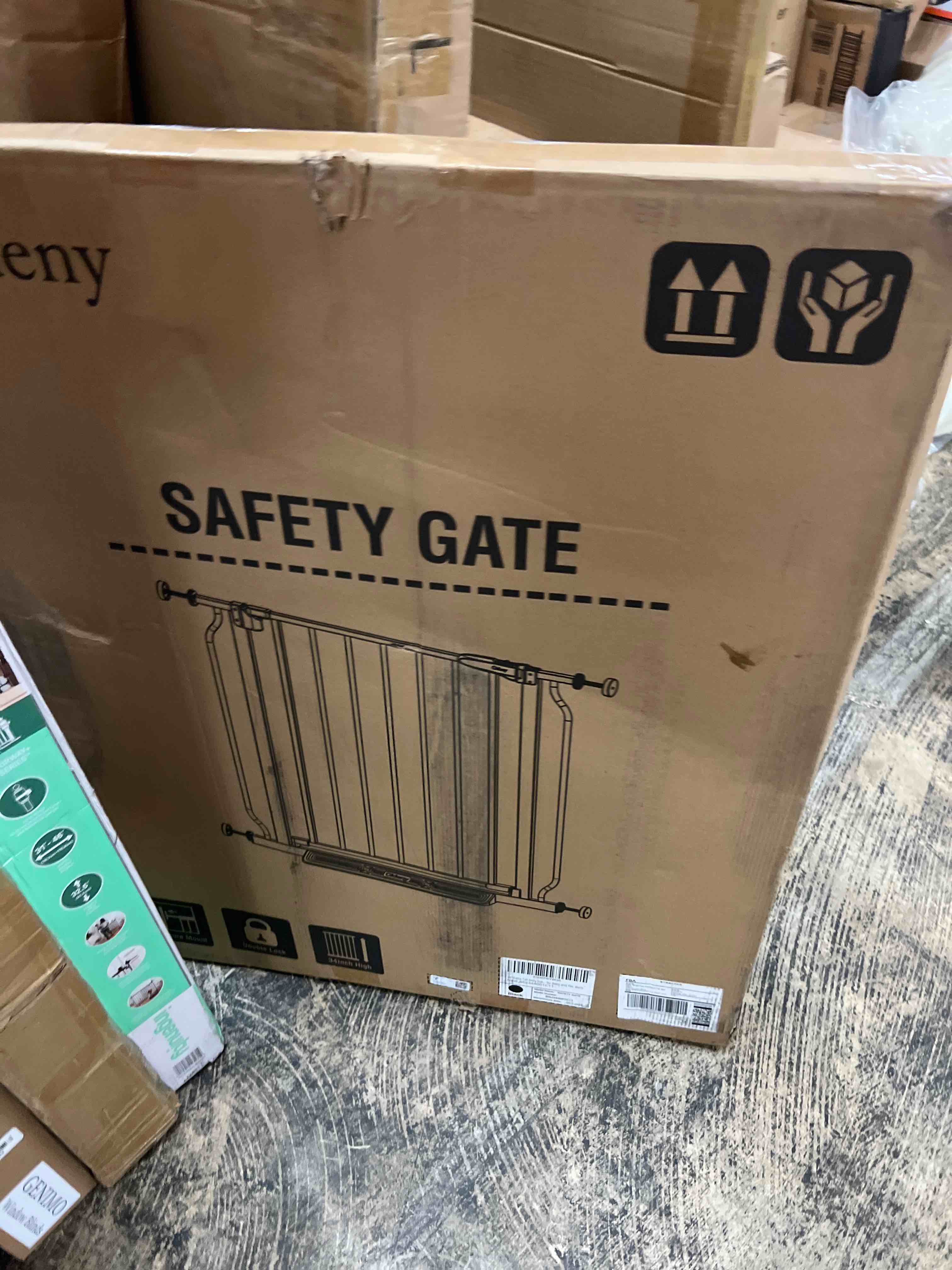 Condition photo showing New/Like New for 34" Extra Tall Baby Gate for Stairs, Auto Close Stroller Friendly Dog Gate Indoor for Doorways, Pressure Mounted 29"-40" W Baby Gate, Easy Walk Through Gate for Children & Pets, Black Black 29-40"Wide, 34"Tall