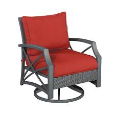 Kinger Home Oil Rubbed Bronze Swivel Rattan Wicker Outdoor Lounge Chair Set with Sedona Red Thick Removable Cushions (2-Pack)