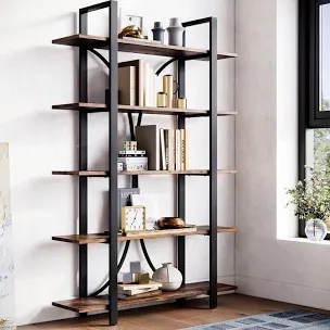 5-tier Bookshelf with Half-Back Rounded, Storage and 70.8" Display Bookcase for Home Office and Living Room