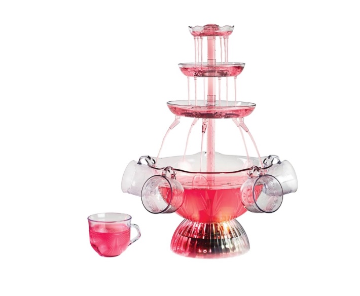 Nostalgia 3-Tier Party Fountain Holds 1 Gallon, LED Lighted Base, Includes 5 Reusable Cups, Clear