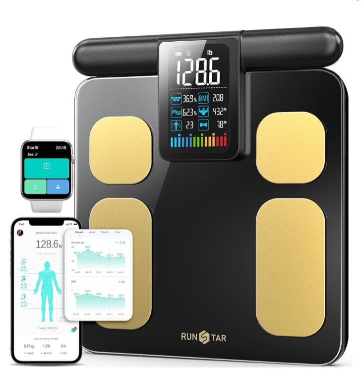 RunSTAR Scale for Body Weight and Fat Percentage, 8 Electrodes High Precision Digital Scale for BMI 20 Body Composition Measurement, Bathroom Smart Scales with Large Color Display FSA or HSA Eligible