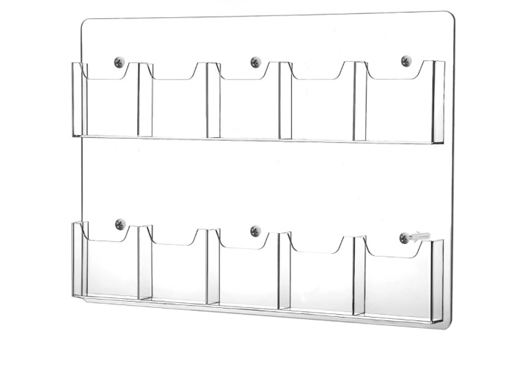 10 Pockets Acrylic Brochure Pamphlet Holder Brochure Display Stand Business Tri Fold Brochure Multi Slot Holder Rack Wall Mount Clear Pocket Space Saver for Flyer Literature Menu Advertise