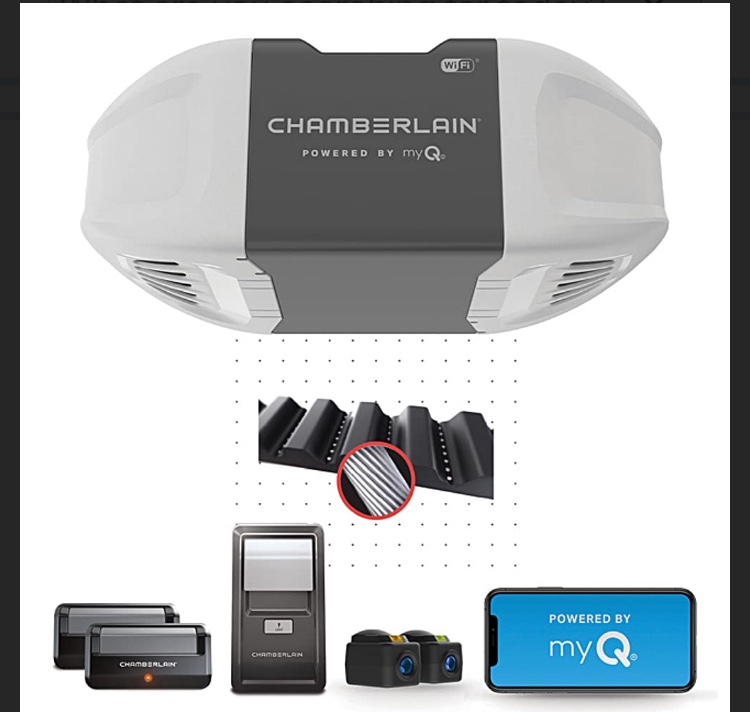 CHAMBERLAIN B2401 Smart Quiet Belt Drive Garage Door Opener, Gray
