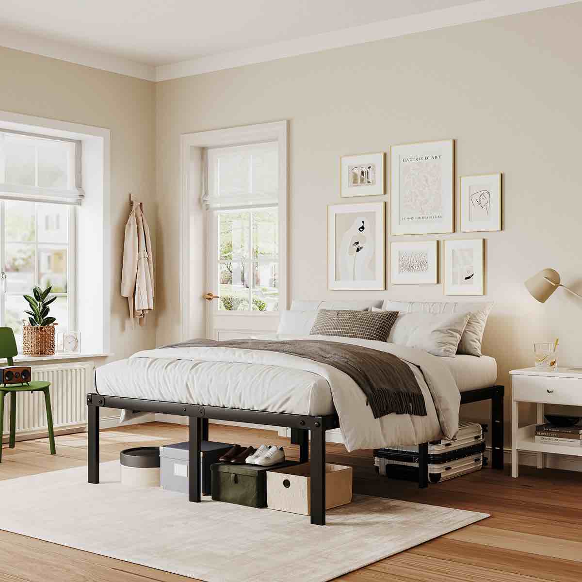 Queen 18" Steel Bed Frame Heavy-Duty Noise-Free No Boxspring Needed, Enough Storage Space Underbed By Alwyn Home