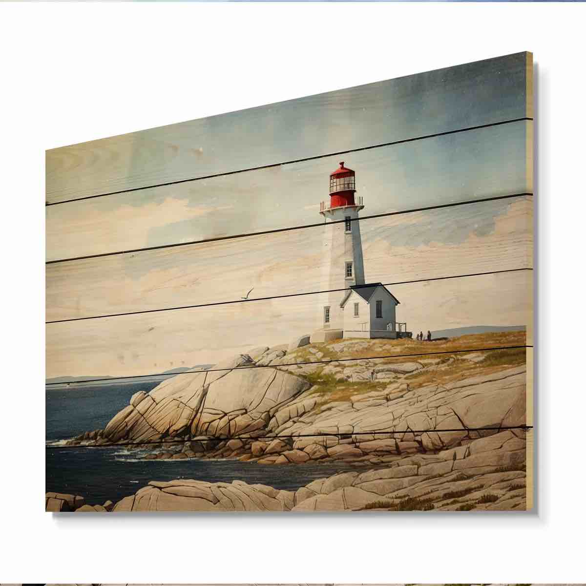 Size: 12" H x 20" W x 1" D Lighthouse By The Ocean III - Coastal wood wall art By Breakwater Bay